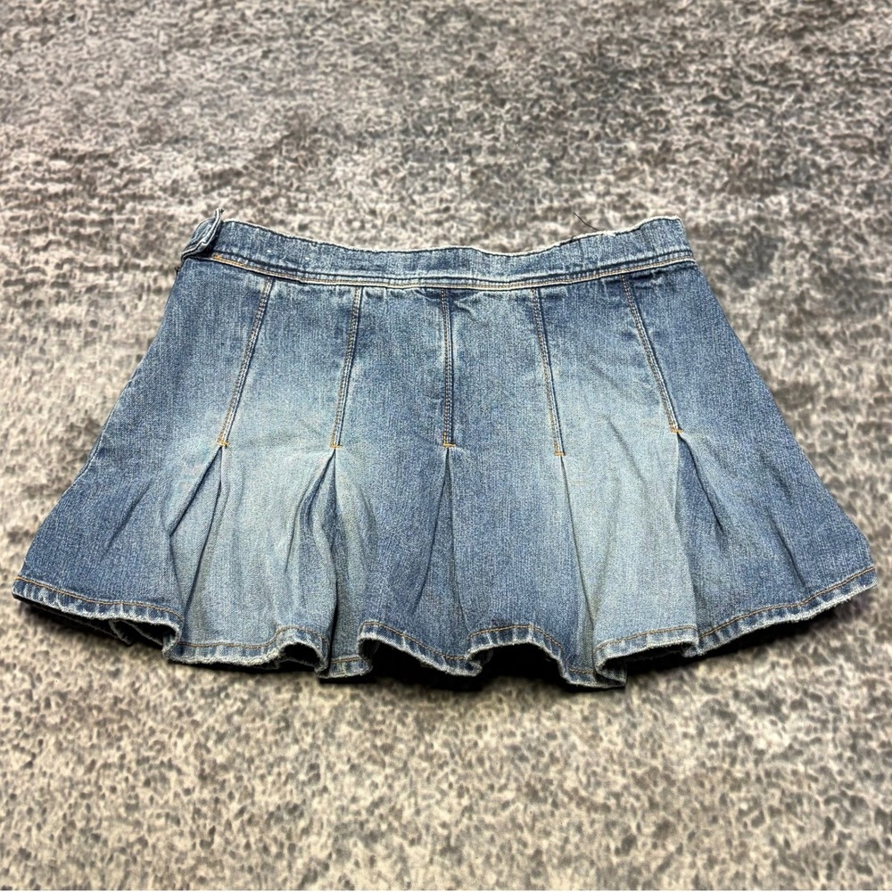 So...‎ Denim Mini Skirt Womens 7 (30") Blue Pleated High Waisted Preppy VTG Y2K